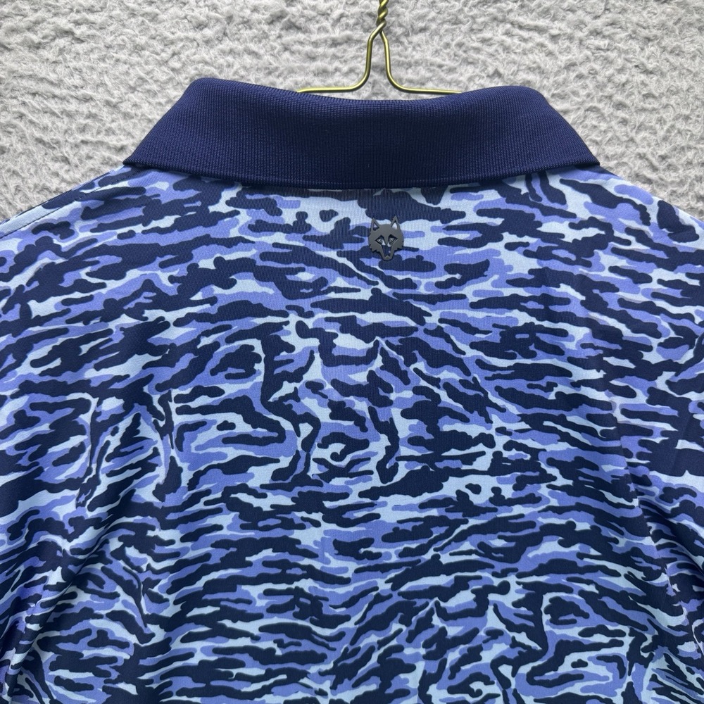 Greyson Golf Polo Shirt Mens Large Blue Stalking Wolf Camo Short Sleeve NWT $130 - Picture 6 of 14